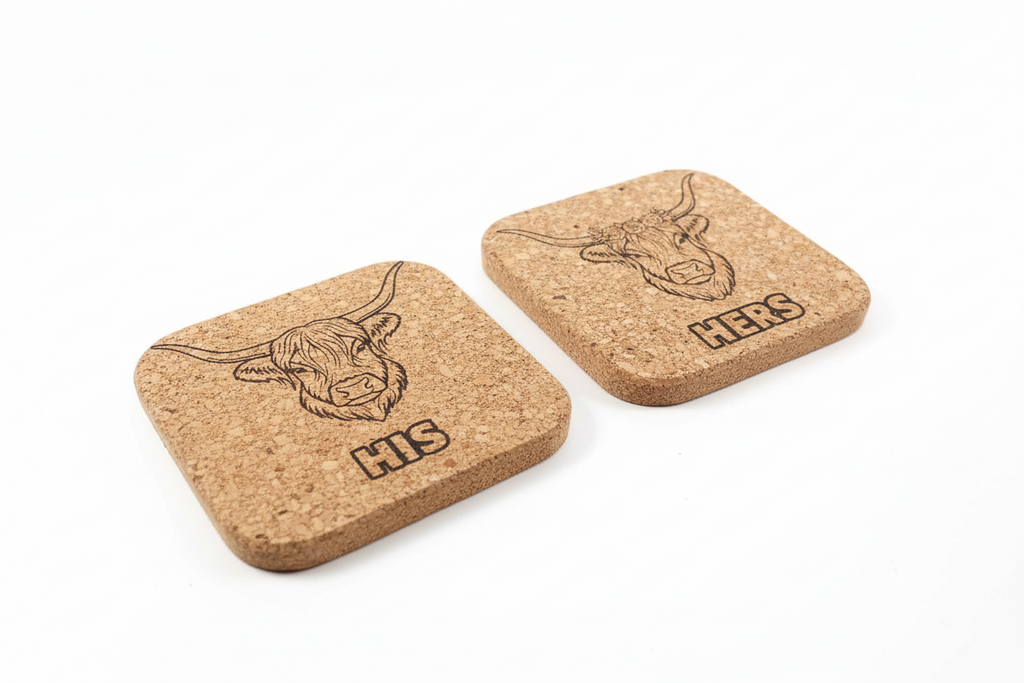 His and Hers highland cow coaster