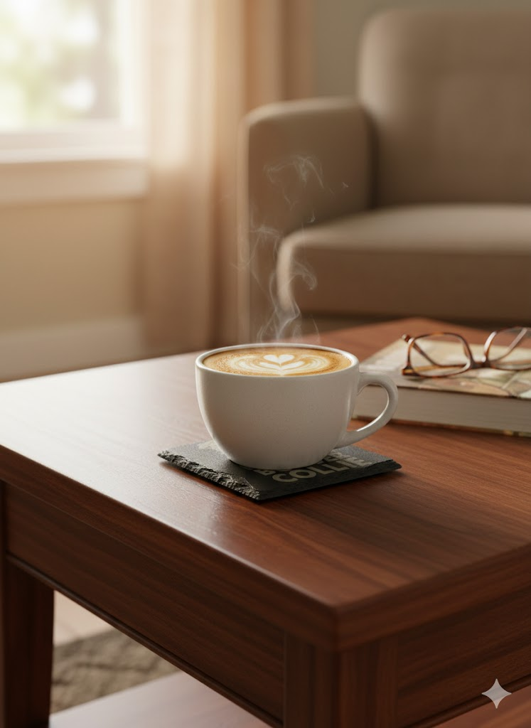 split face border collie coaster