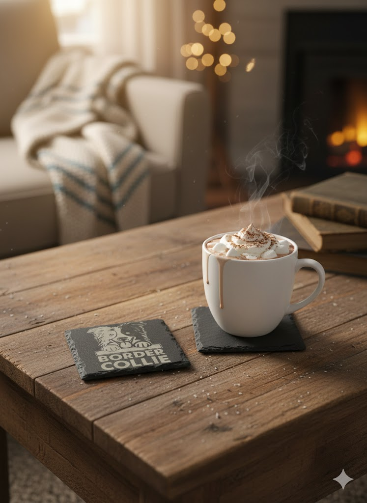 split face border collie coaster